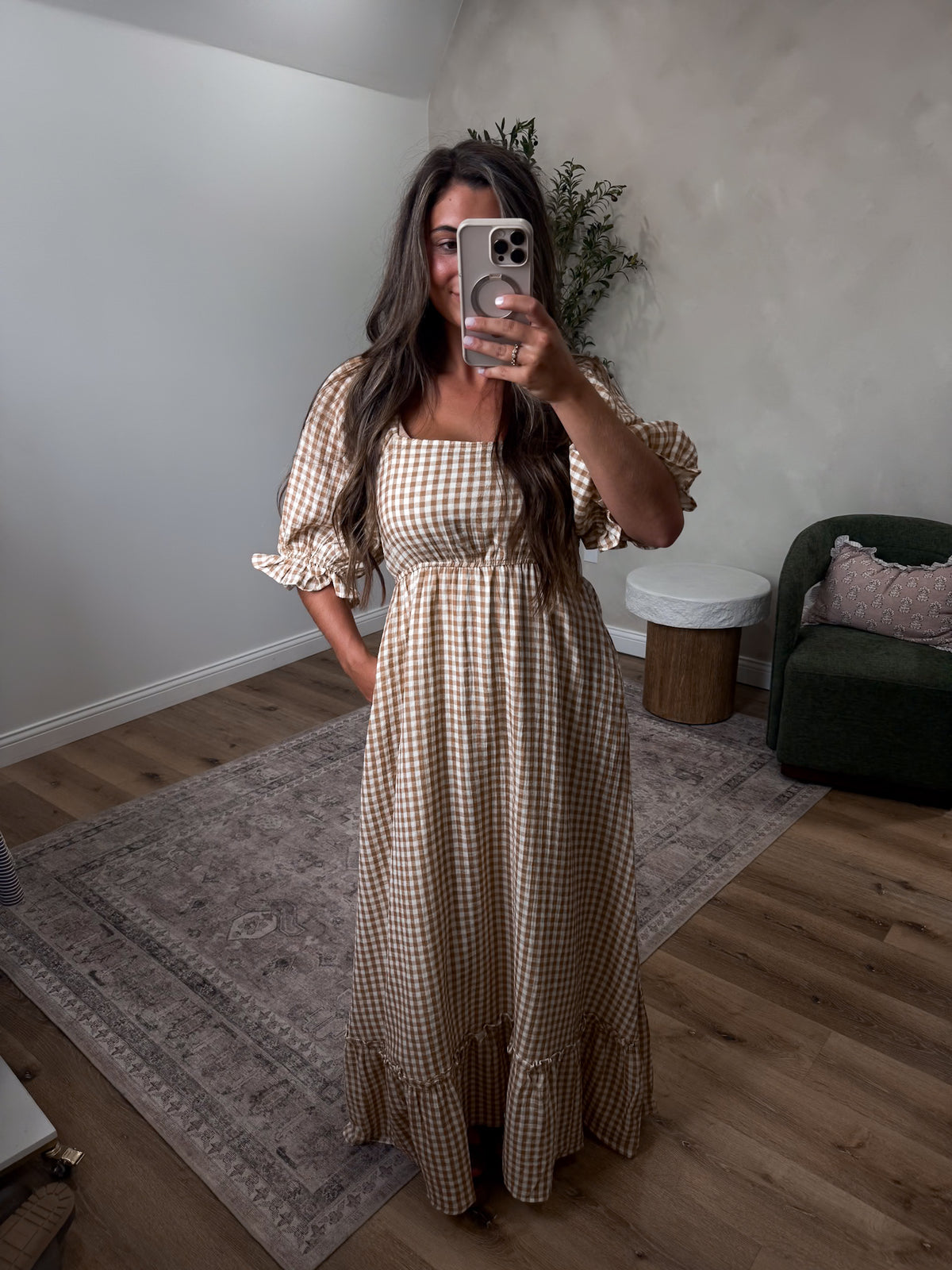Honey Harvest Gingham Maxi Dress - brown