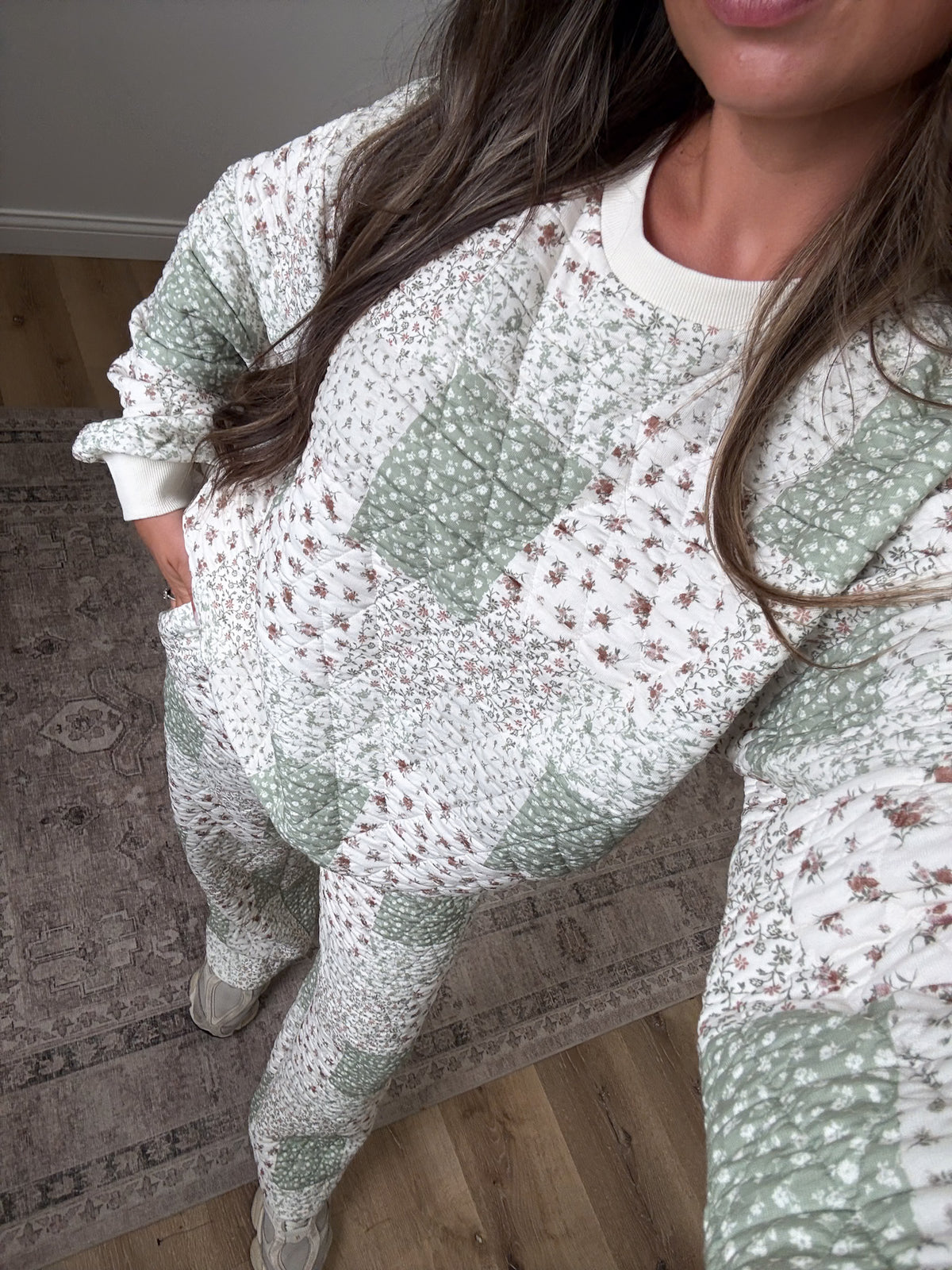 Happy Homebody Floral Patchwork Quilted Set - olive multi