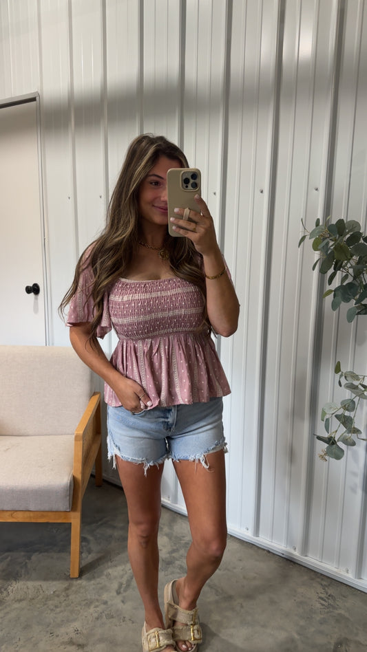 Brooklynn Smocked Blouse- Mauve
