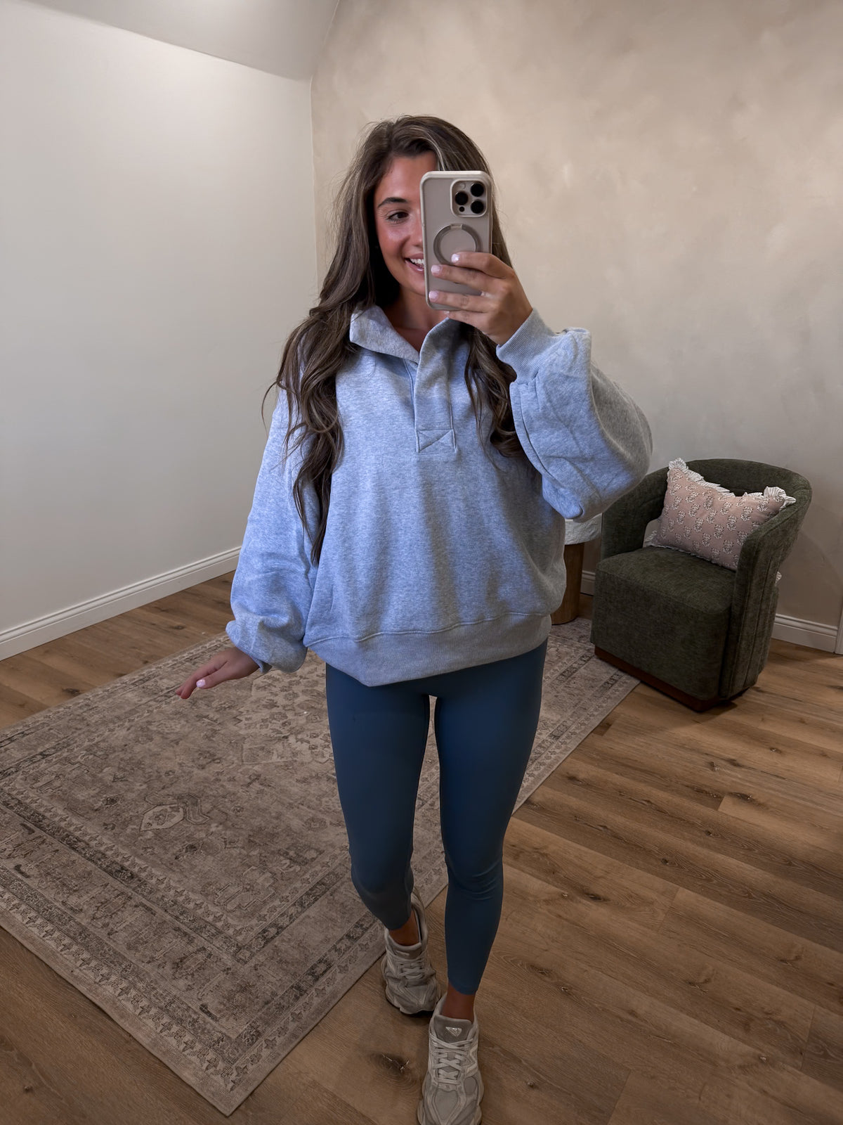 Quick Decisions Half Button Pullover - heathered grey