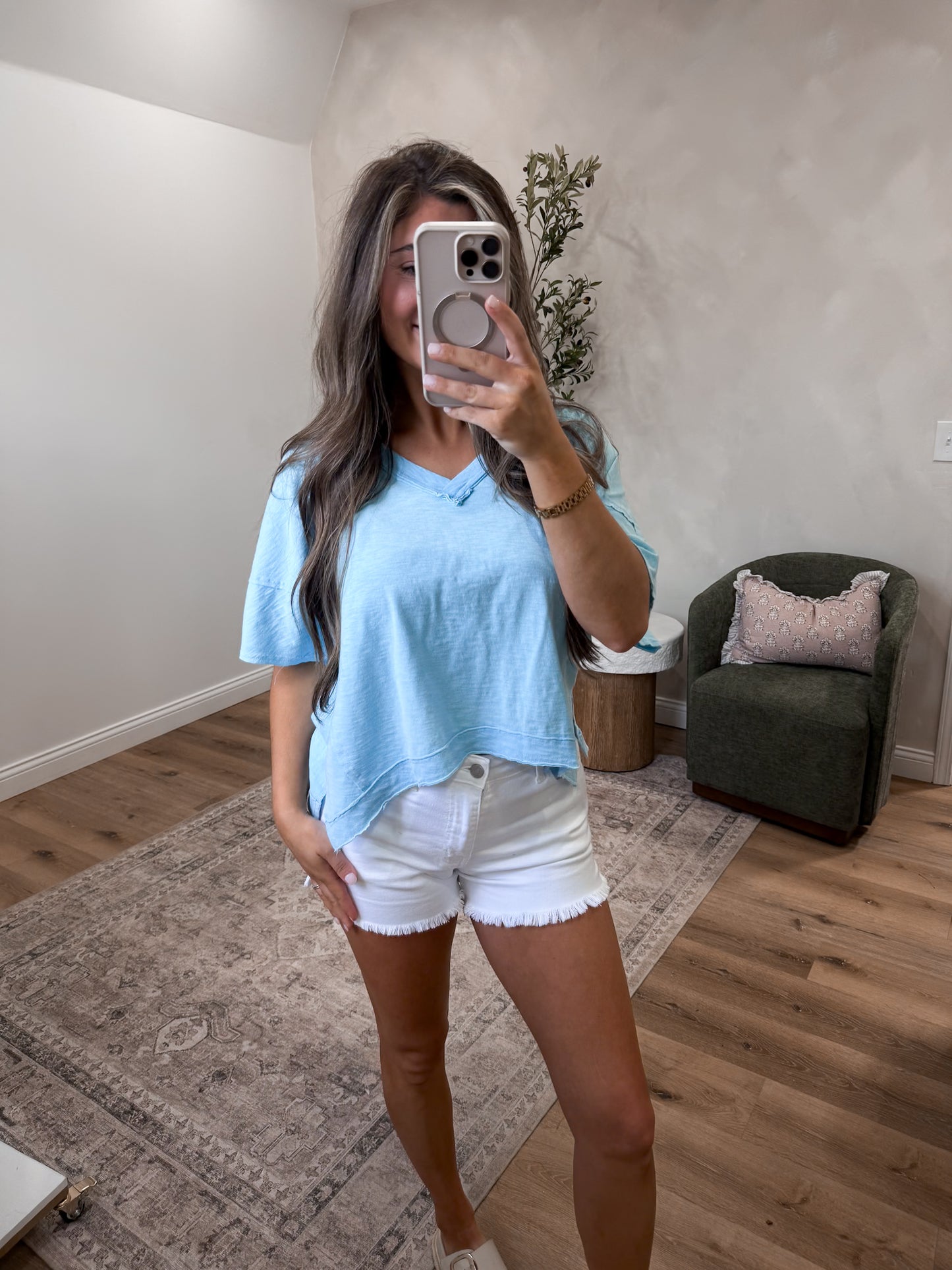 Everyday Drift V-Neck Top - blue
