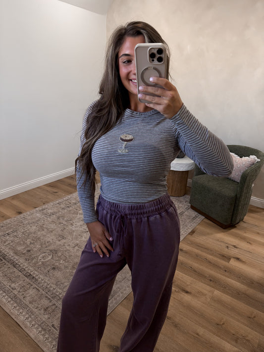 Espresso Martini Bead Long Sleeve - grey/burgundy