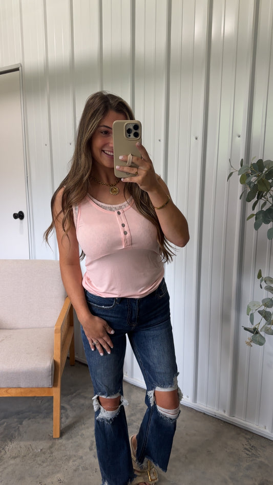Double Layered Lace/Modal Tank- Soft Pink