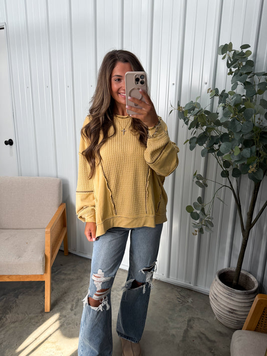 Burkely Washed Thermal Pullover- Butter Yellow