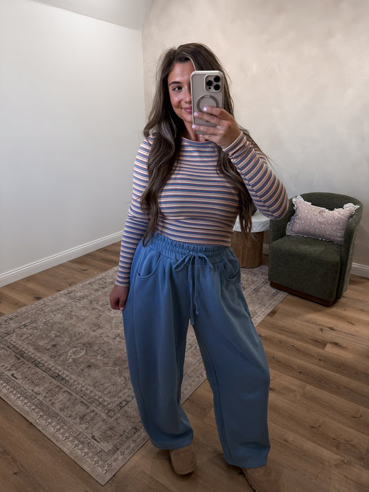 Carley Striped Fitted Long Sleeve - cream/blue multi