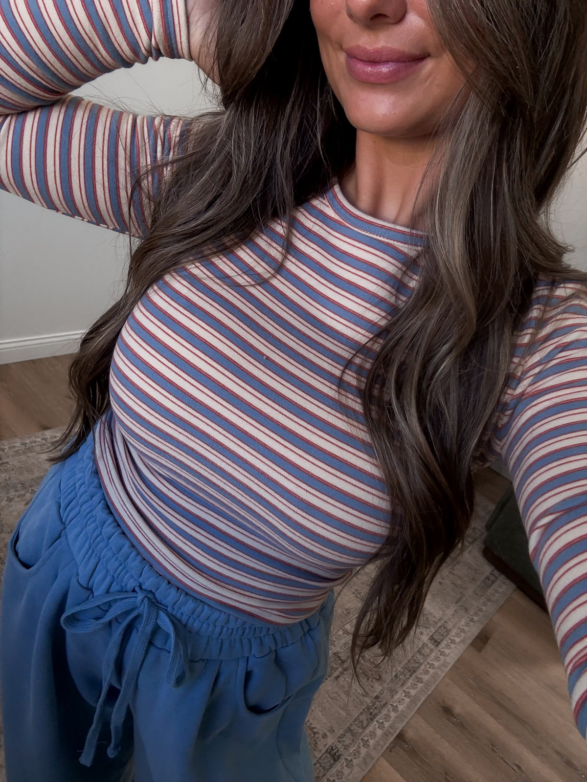 Carley Striped Fitted Long Sleeve - cream/blue multi