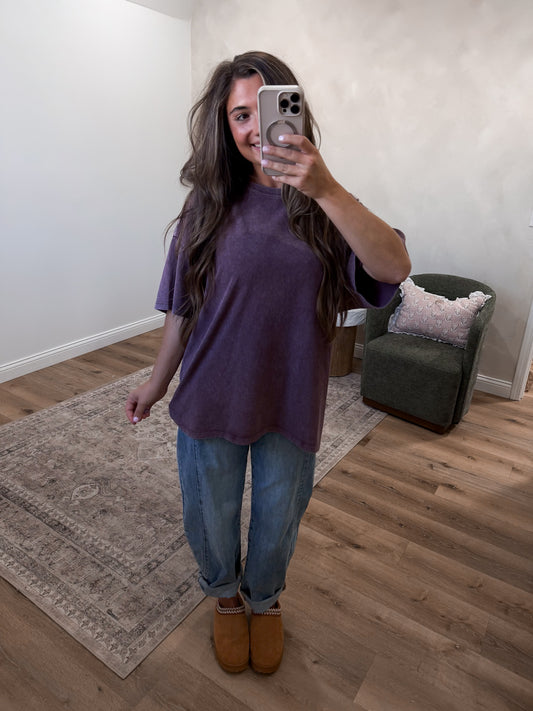 Oversized Mineral Washed Tee - dark cherry