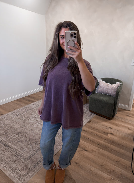 Oversized Mineral Washed Tee - dark cherry