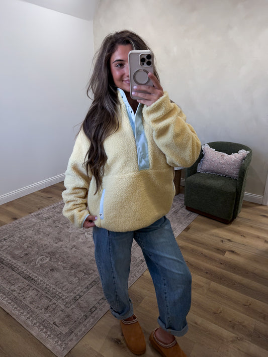 Wyatt sherpa Lined Snap-up Pullover - butter yellow