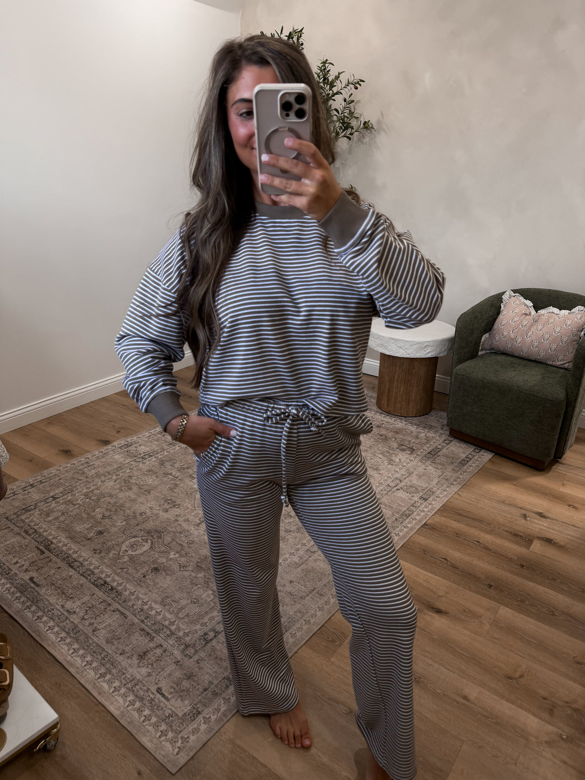 After Hours Striped Lounge Set - truffle