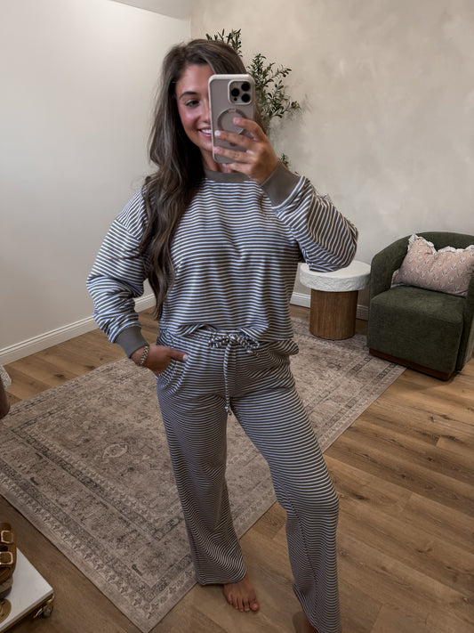 After Hours Striped Lounge Set - truffle