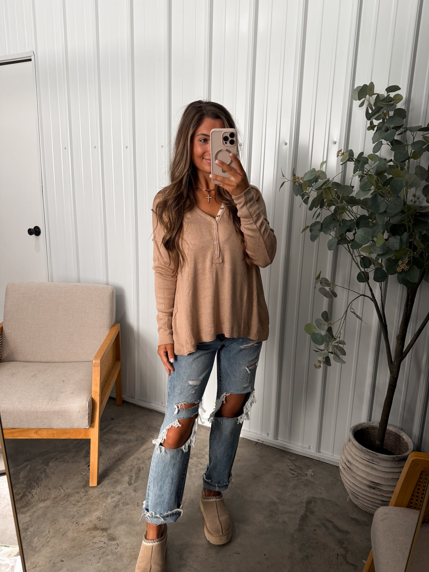 Staple Henley Pullover- light taupe