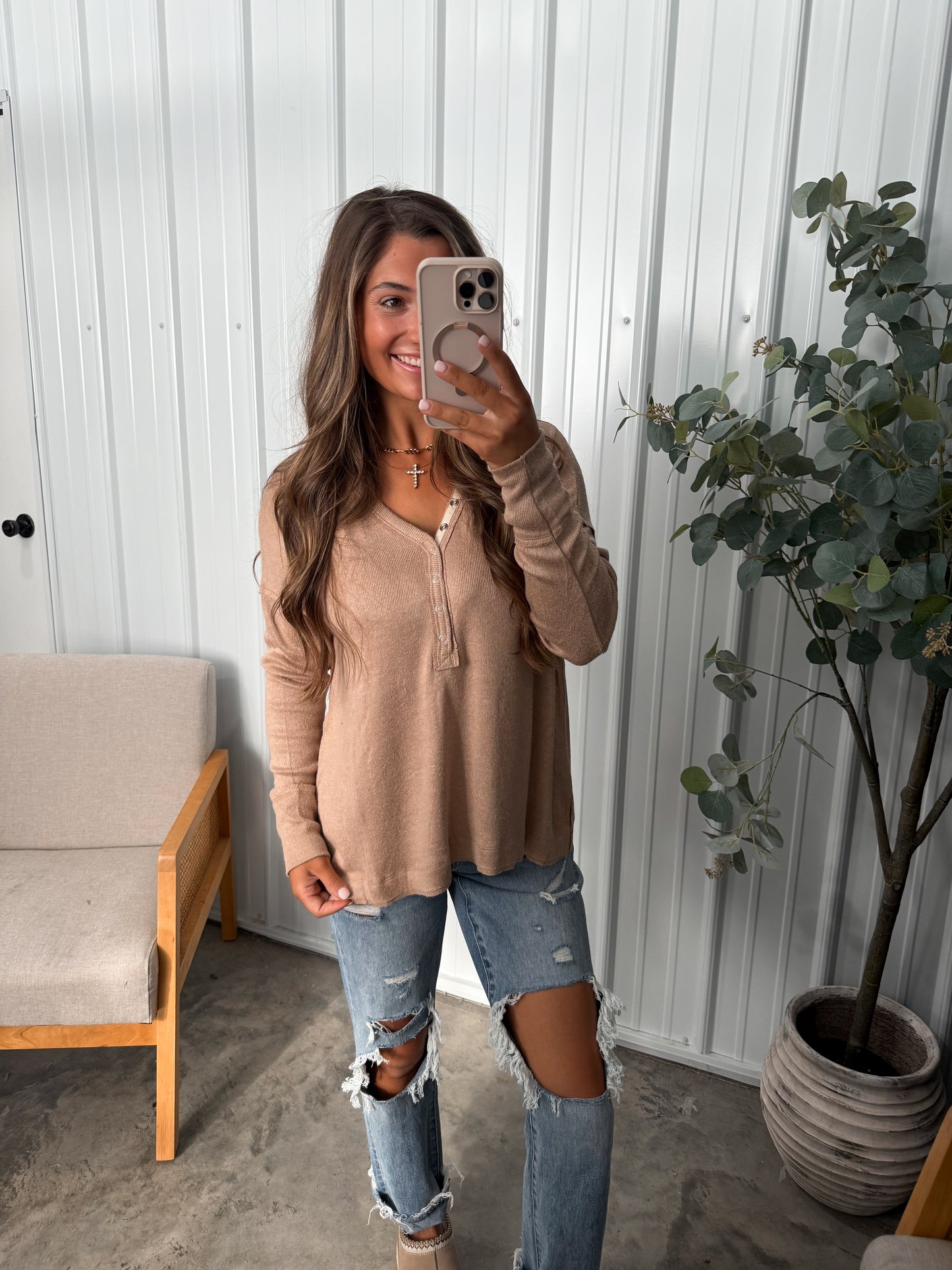 Staple Henley Pullover- light taupe