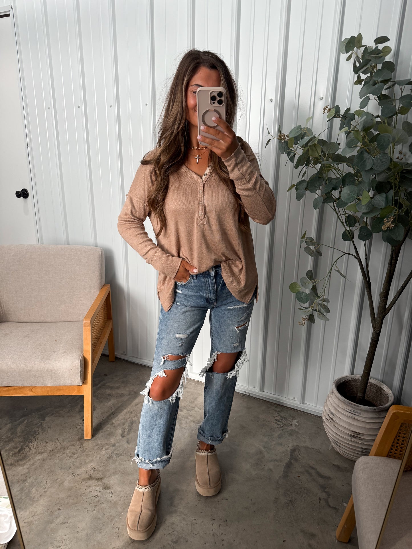 Staple Henley Pullover- light taupe