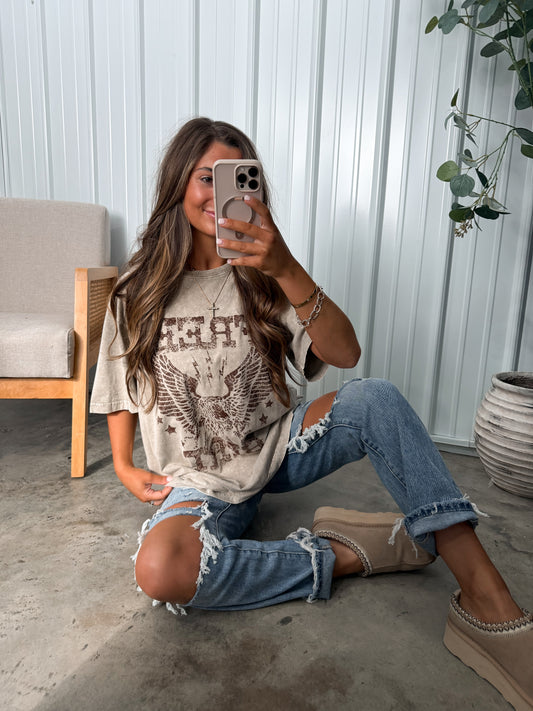 Free Bird Washed Tee- taupe