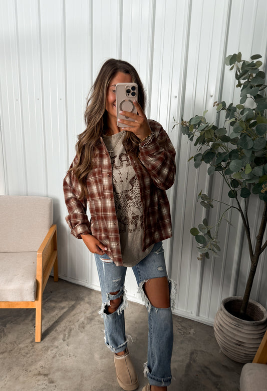 Preslie Plaid Buttton Up- Rust