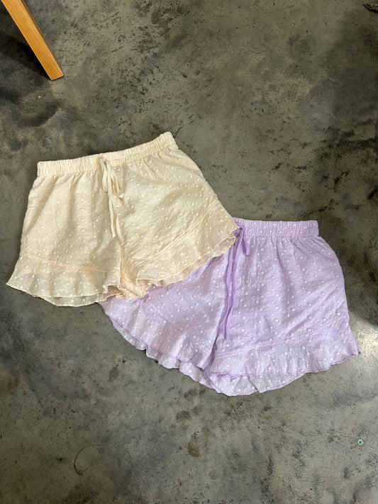 Textured Ruffle Hem Shorts- 2 Colors