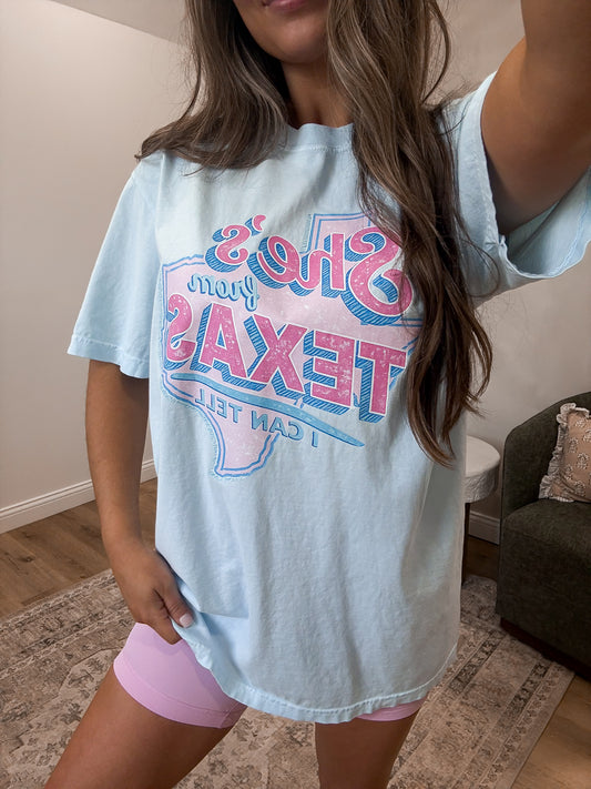 She's From Texas I Can Tell Graphic Tee - blue