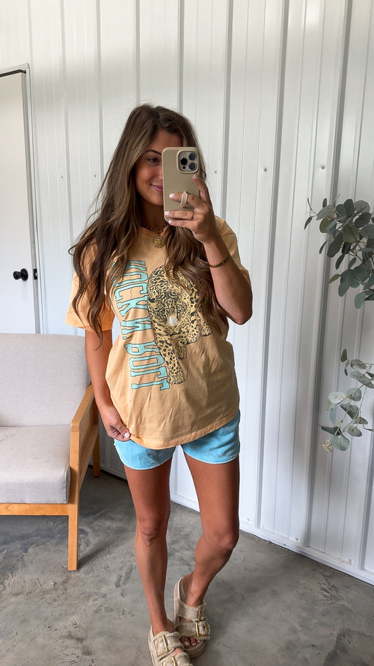 Rock N Roll Leopard Vintage Tee- Apricot/Teal