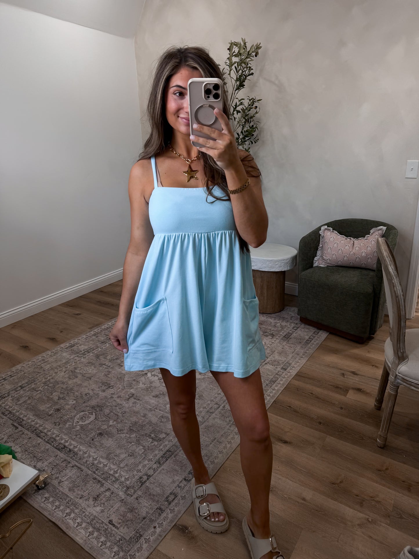 Cotton Candy Skies Summer Romper - ice blue
