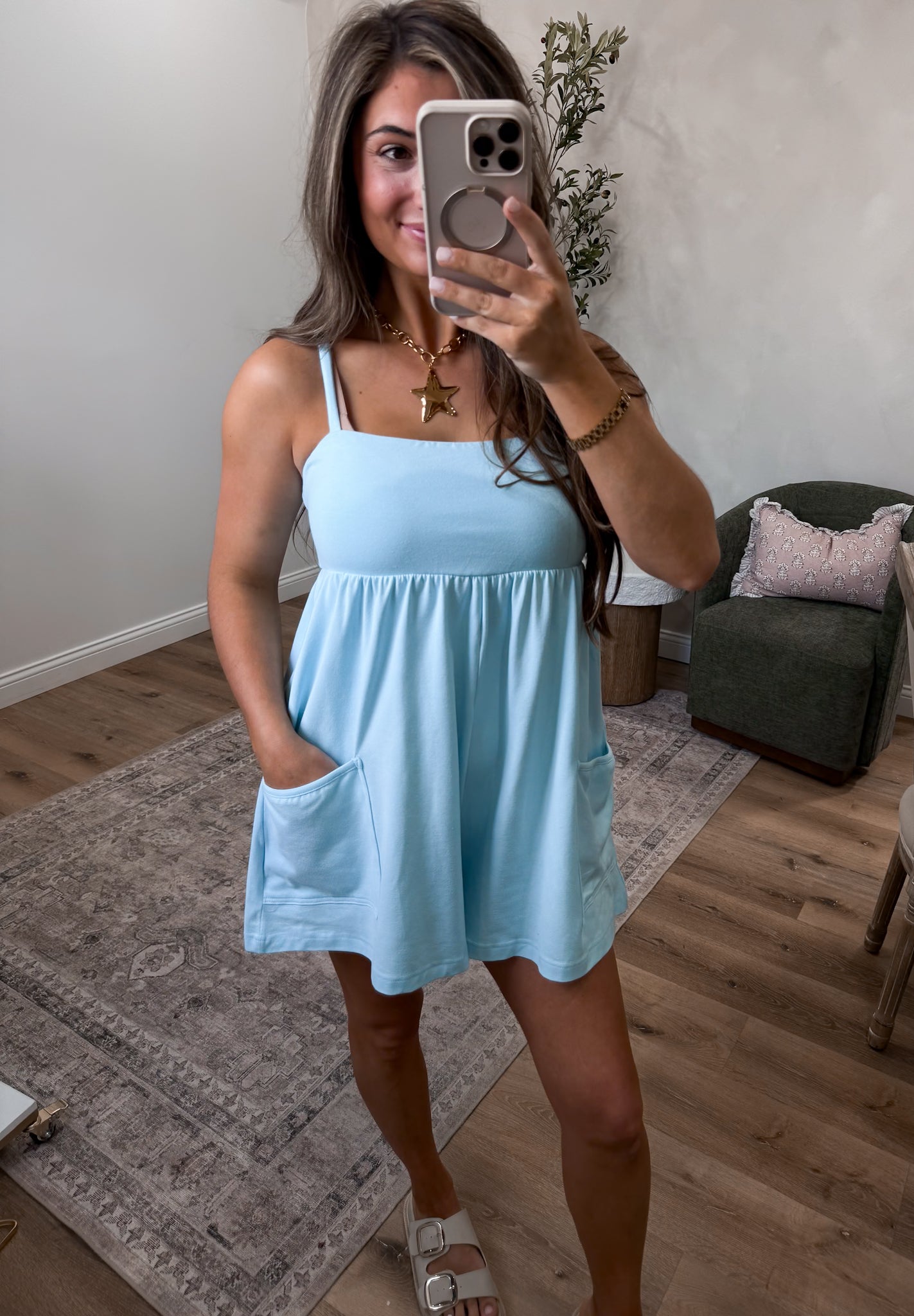 Cotton Candy Skies Summer Romper - ice blue