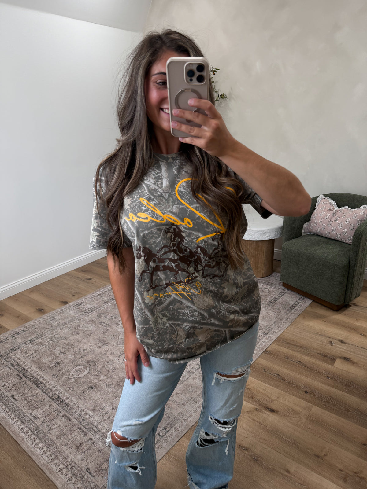 Rodeo Wild Horses Graphic Tee - camo