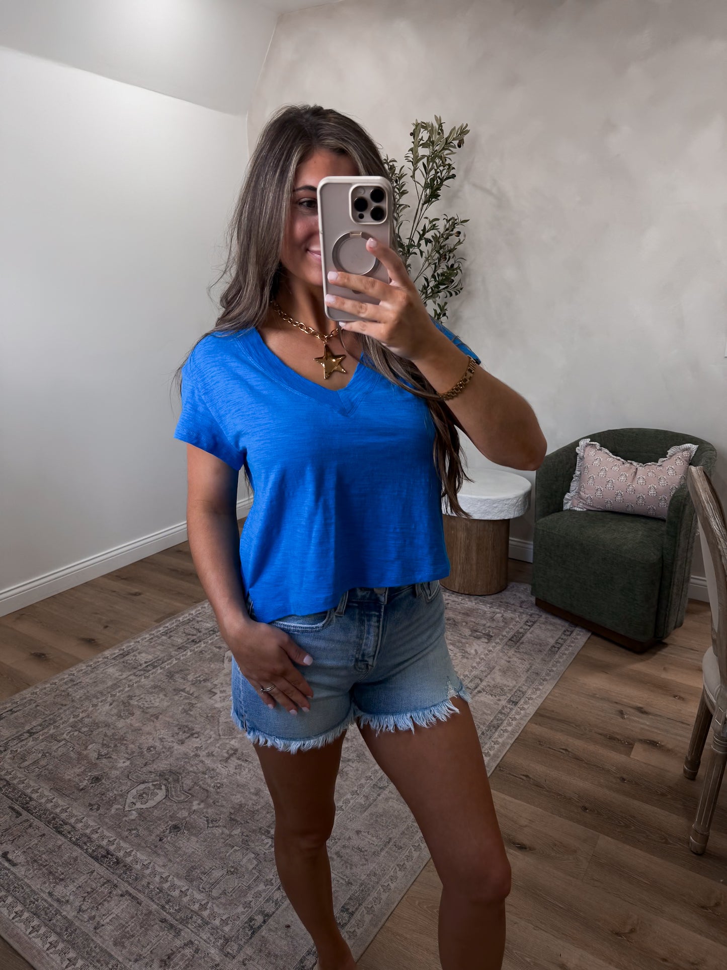 Erika V-Neck Baby Tee - electric blue