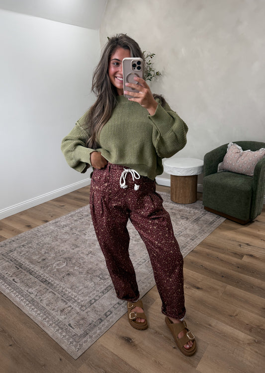 Juniper Ditsy Floral Barrel Pants - espresso