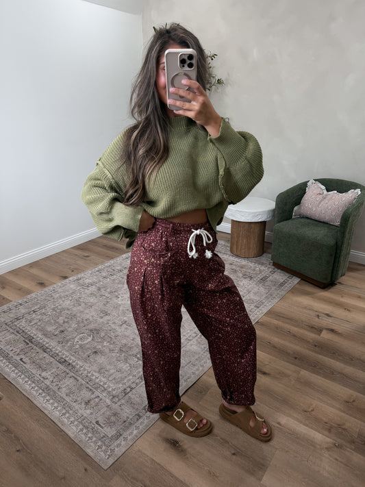 Juniper Ditsy Floral Barrel Pants - espresso