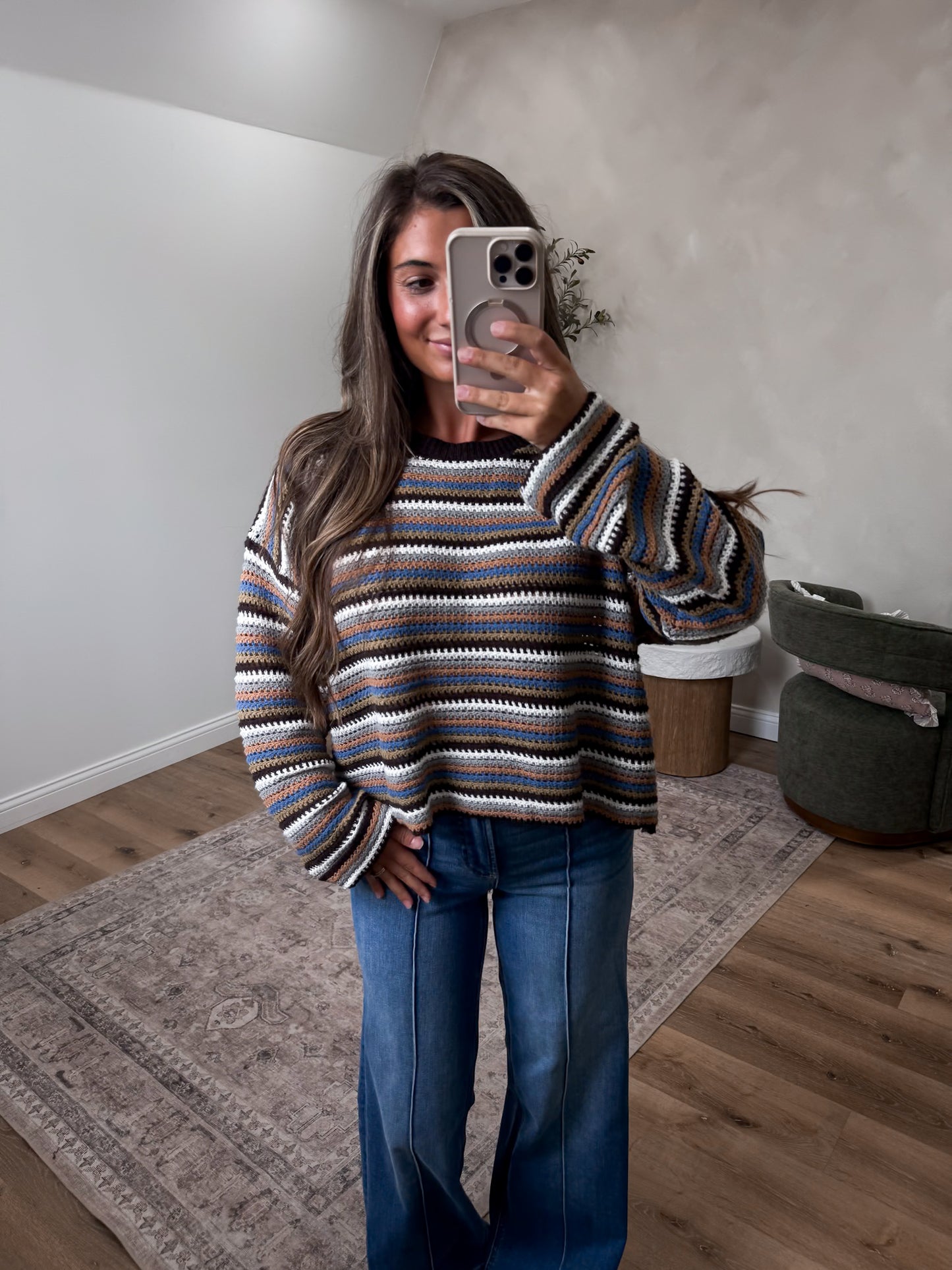 Miller Striped Boat Neck Sweater - brown combo **S&M PREORDER 8/28**