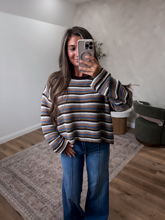 Miller Striped Boat Neck Sweater - brown combo **S&M PREORDER 8/28**