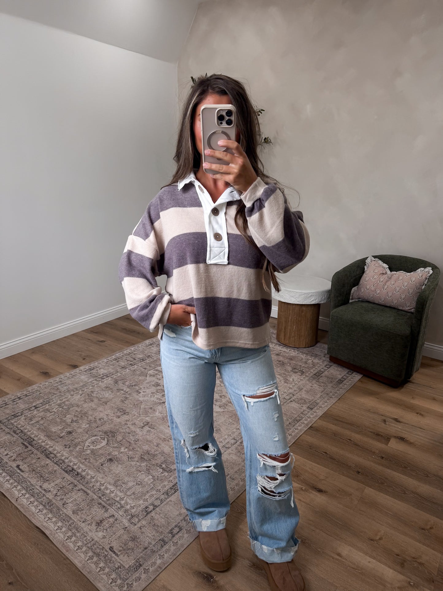 Carrie Striped Hacci Sweater - ash
