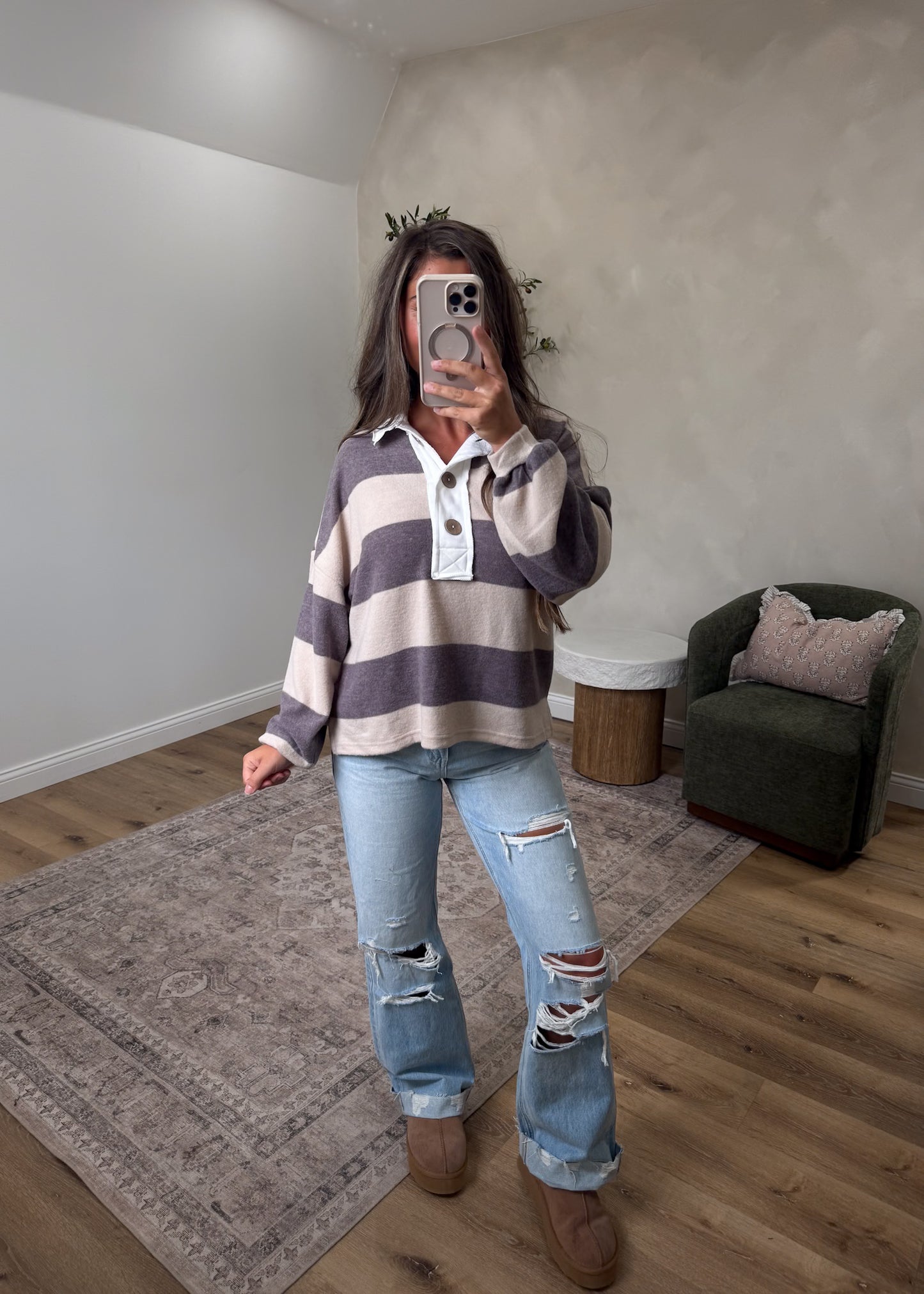 Carrie Striped Hacci Sweater - ash