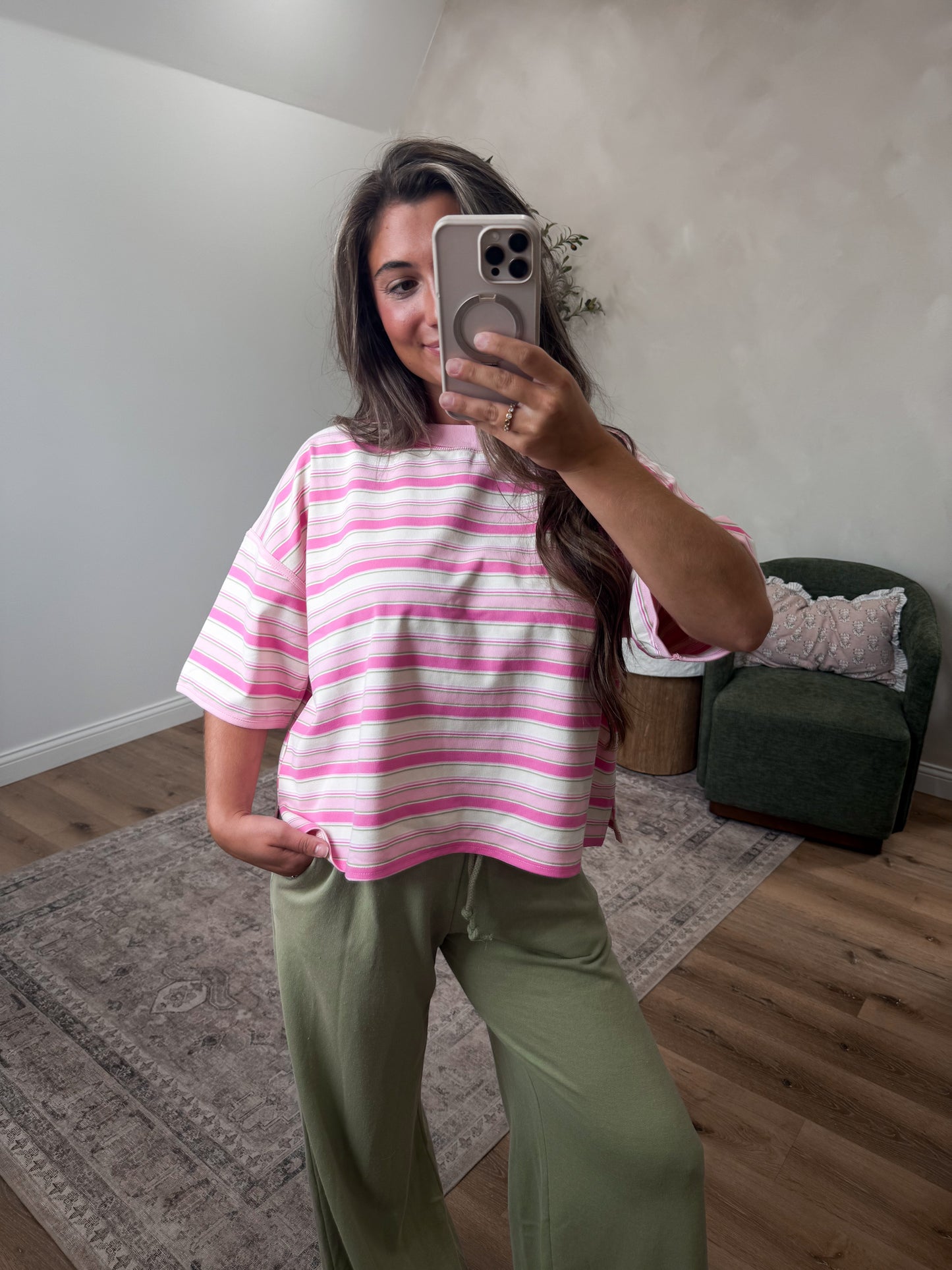 Holland Striped Oversized Tee - pink multi