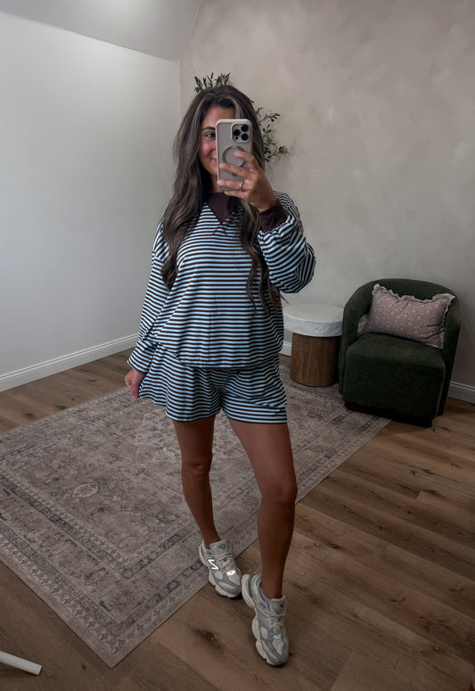 Camden Striped Shorts Set - brown/blue