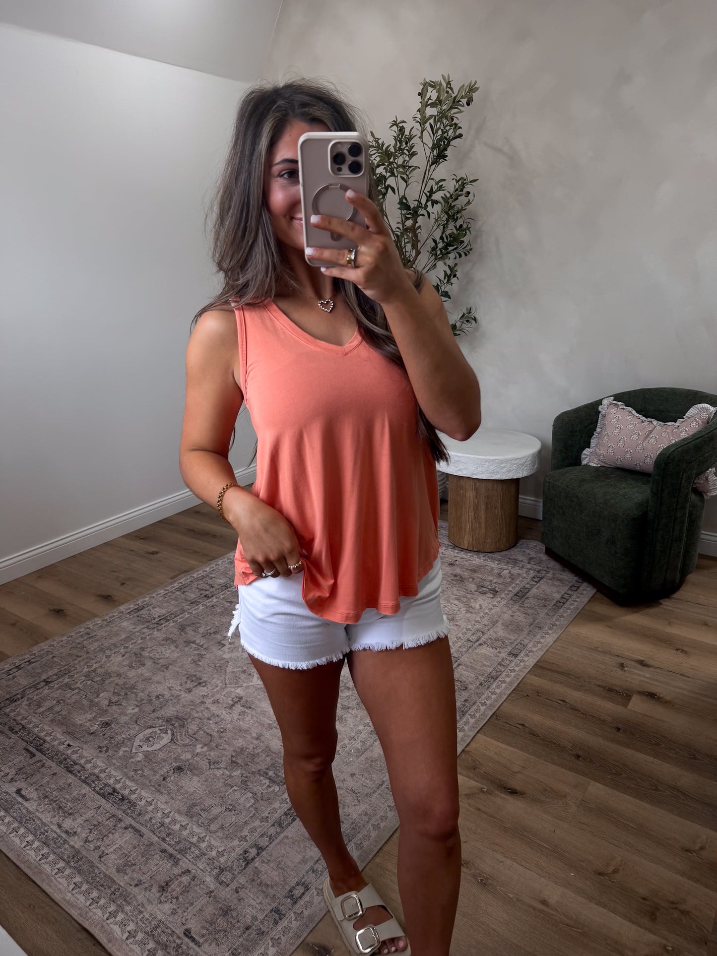 Caroline V-Neck Tank - orange smoothie