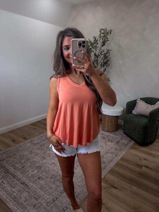 Caroline V-Neck Tank - orange smoothie