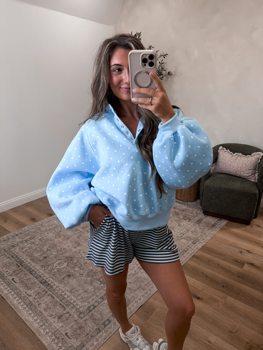 Luxe Piper Pullover - Sky Blue Dots