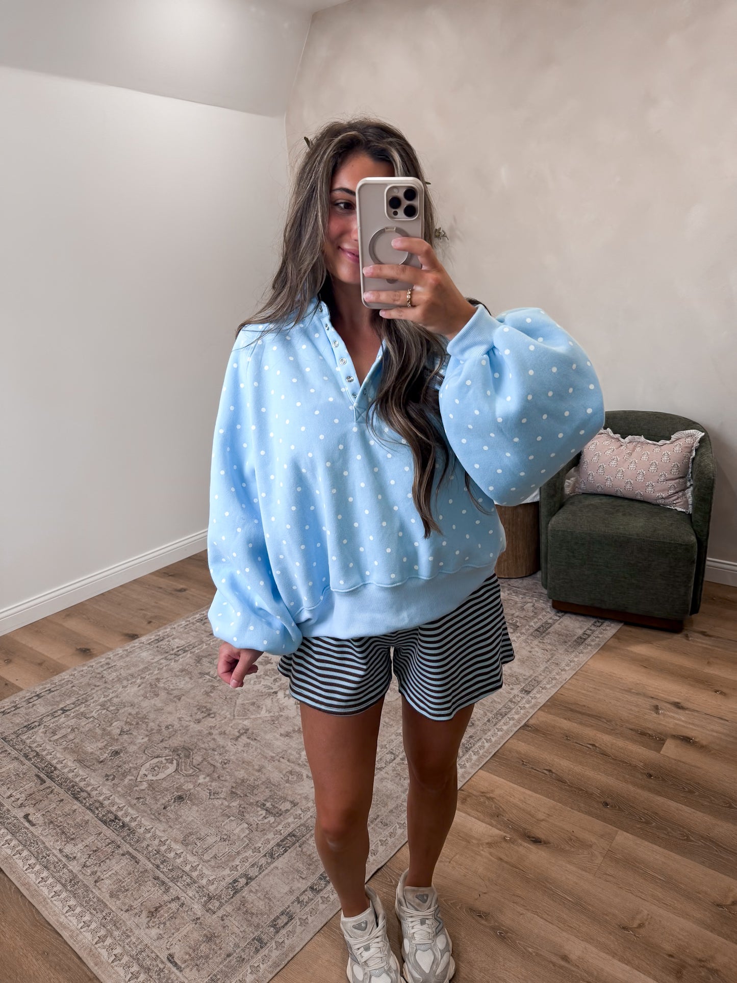 Luxe Piper Pullover - Sky Blue Dots