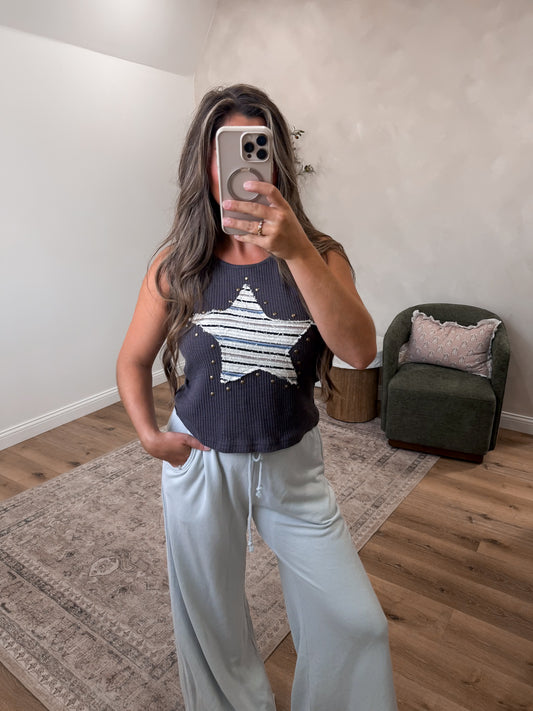 Vintage Star Ribbed Tank - charcoal