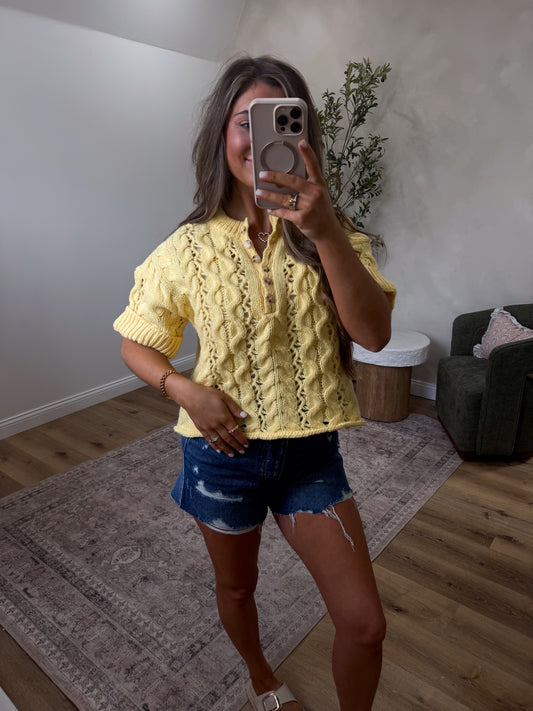 Rustic Poem Cable Knit Top - lemon