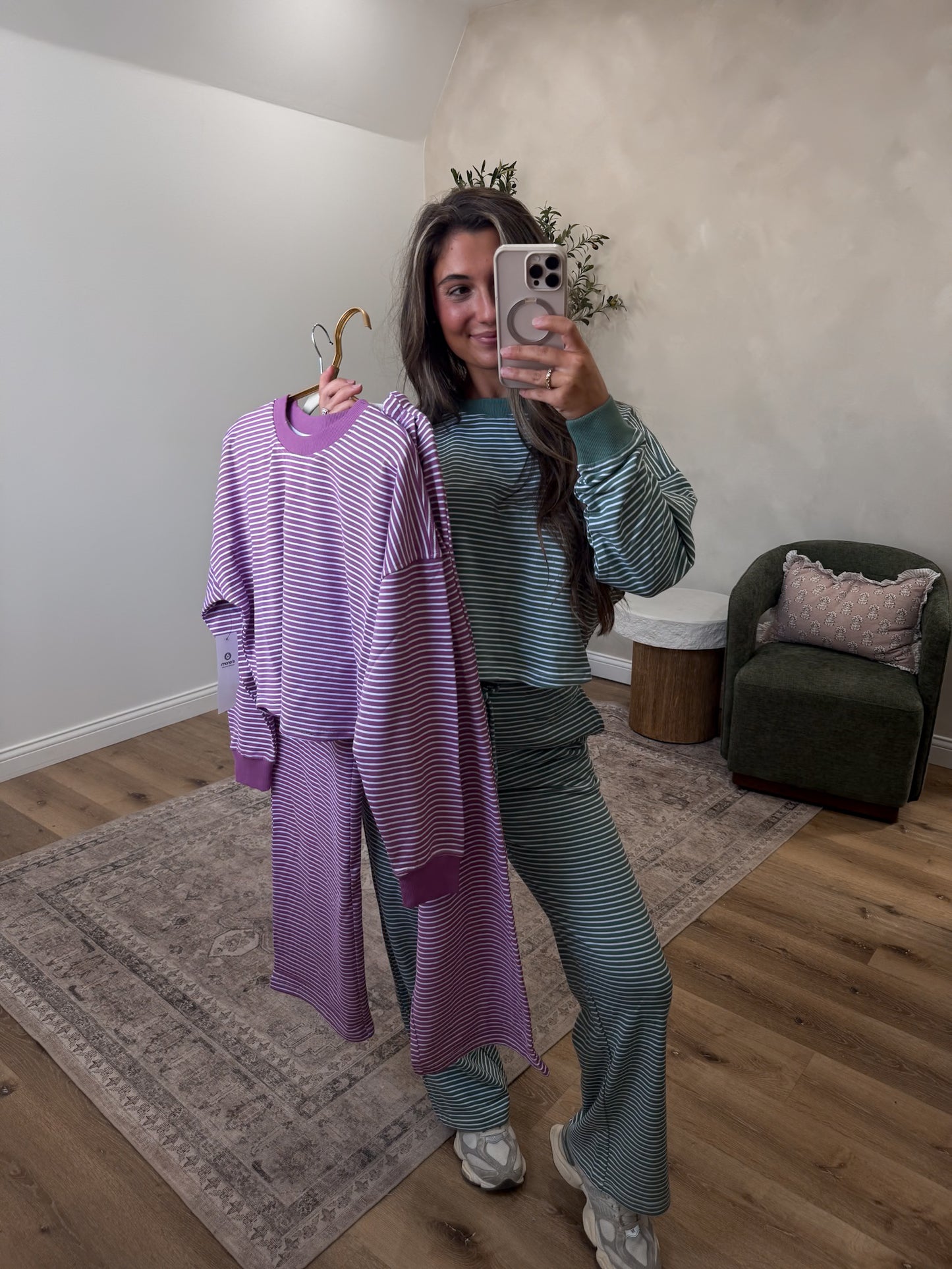 After Hours Striped Lounge Set - eucalyptus