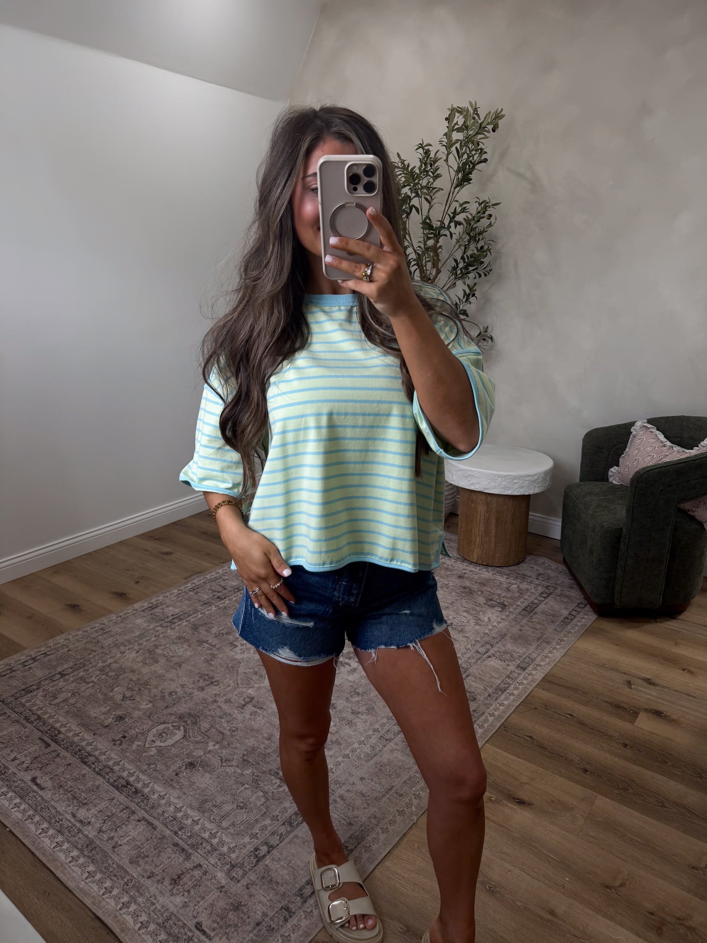 Happy Hues Striped Relaxed Top - mint/blue