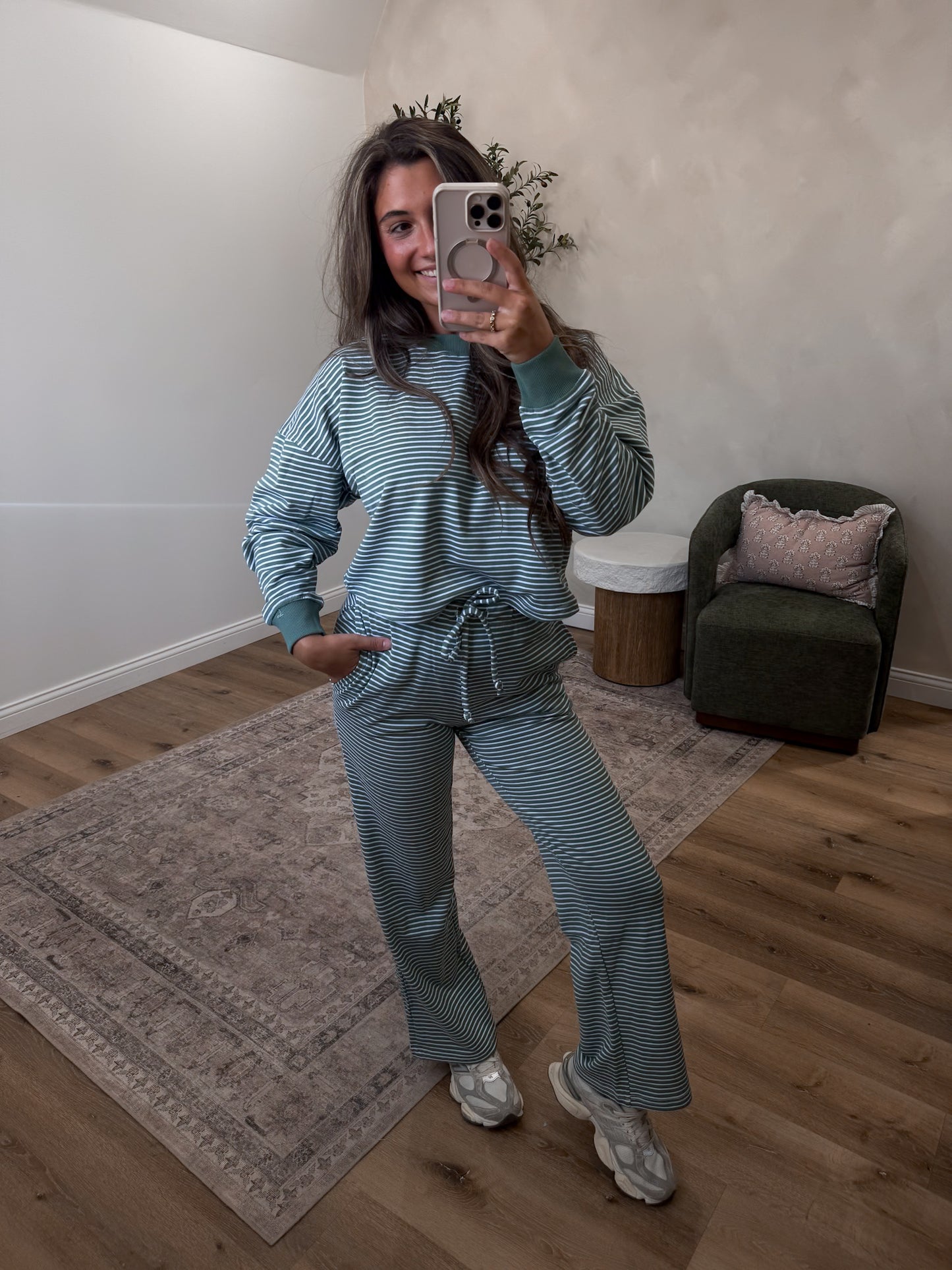 After Hours Striped Lounge Set - eucalyptus