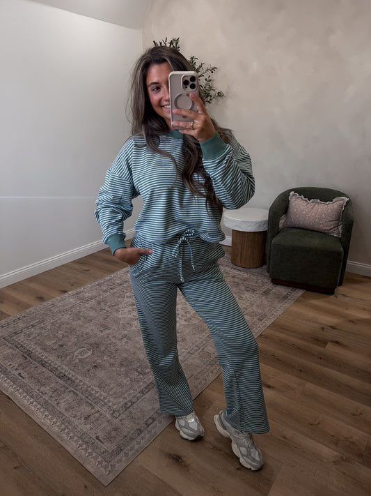 After Hours Striped Lounge Set - eucalyptus