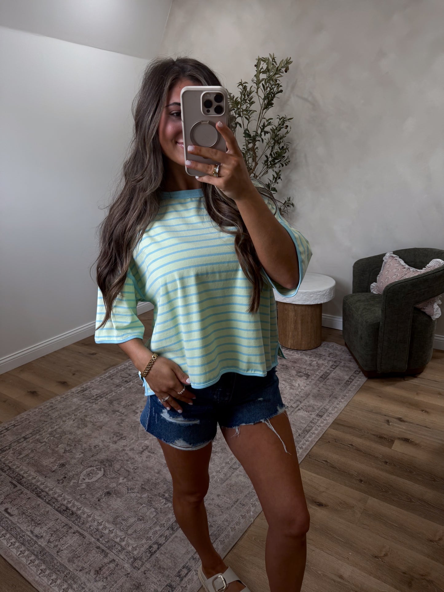 Happy Hues Striped Relaxed Top - mint/blue