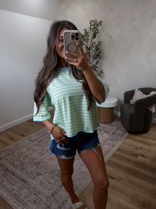 Happy Hues Striped Relaxed Top - mint/blue
