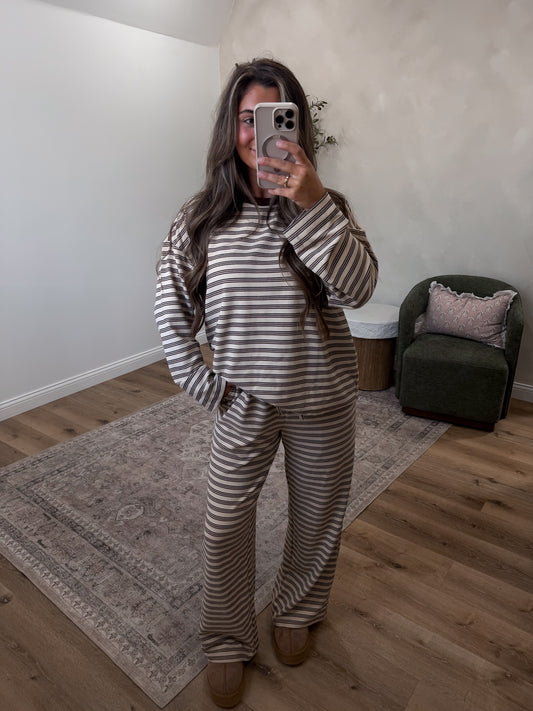 The Lydia Striped Lounge Set - taupe