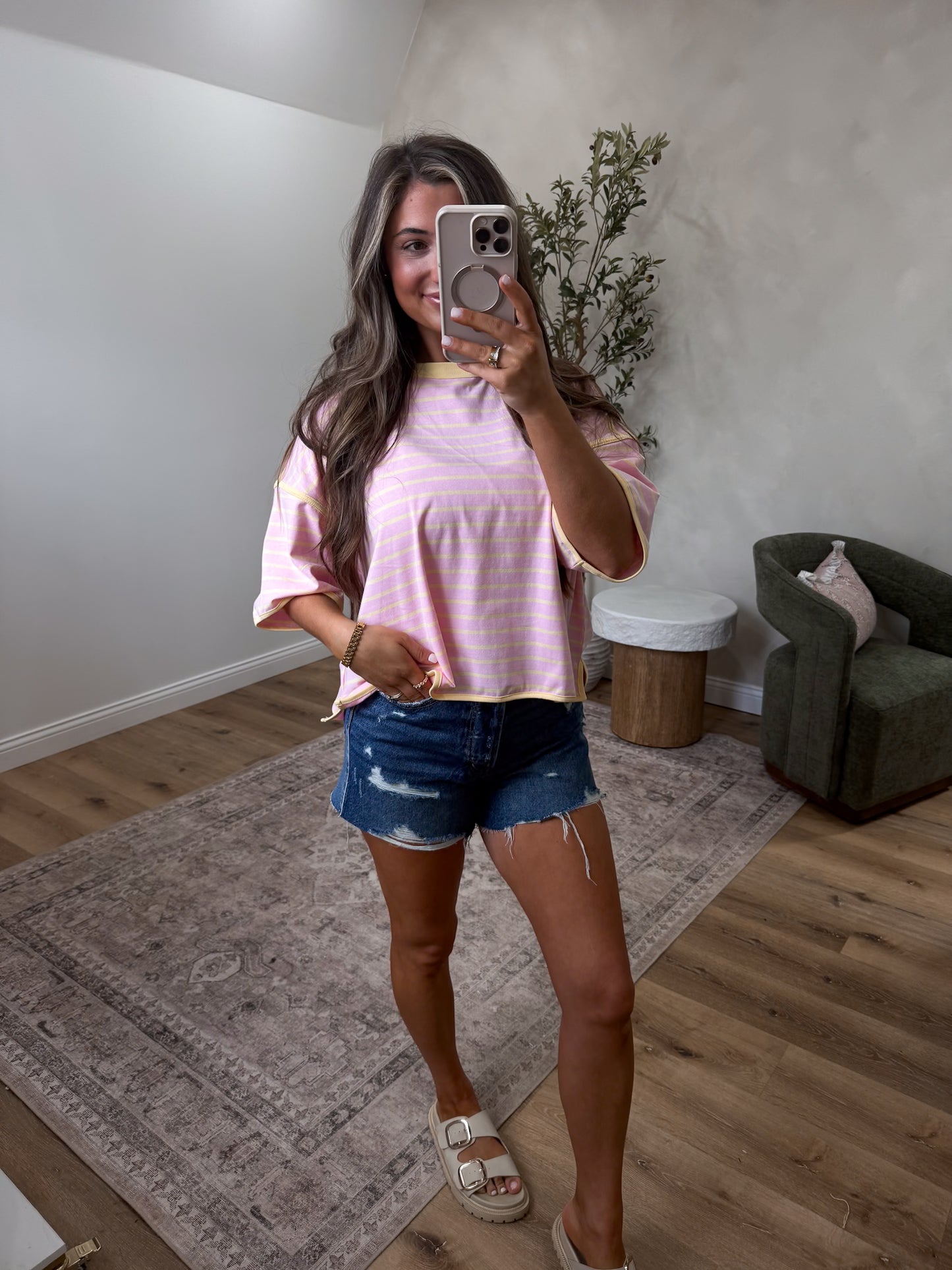 Happy Hues Striped Relaxed Top - pink/yellow