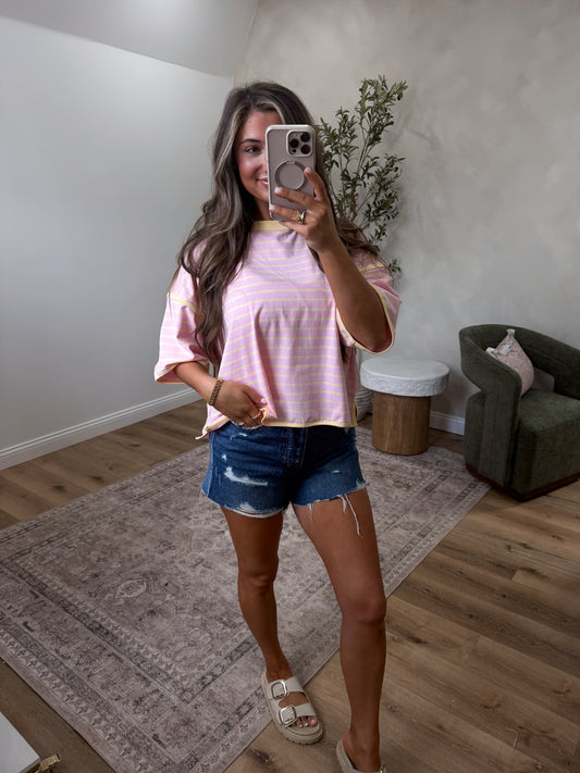 Happy Hues Striped Relaxed Top - pink/yellow